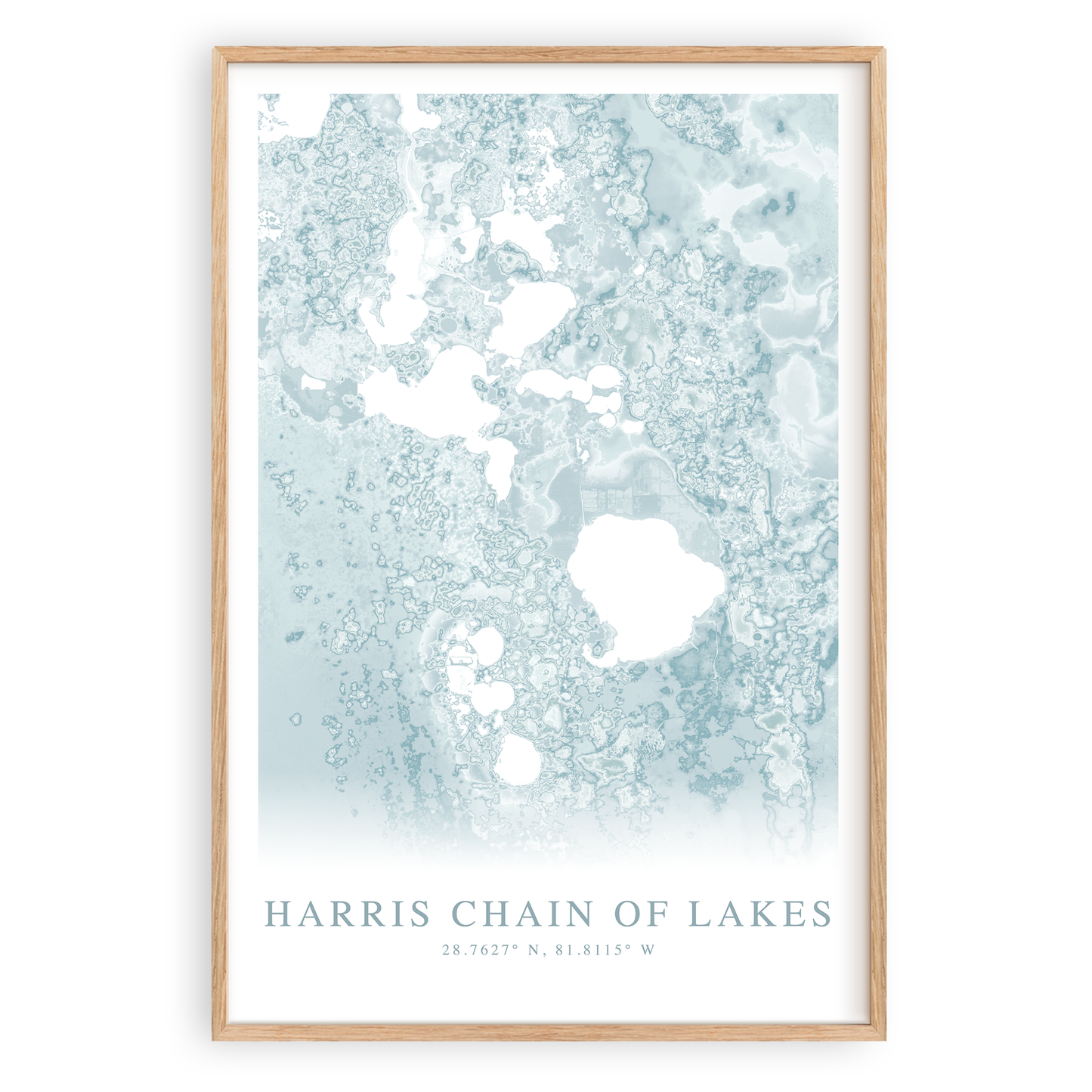 harris chain of lakes florida map print in wood frame
