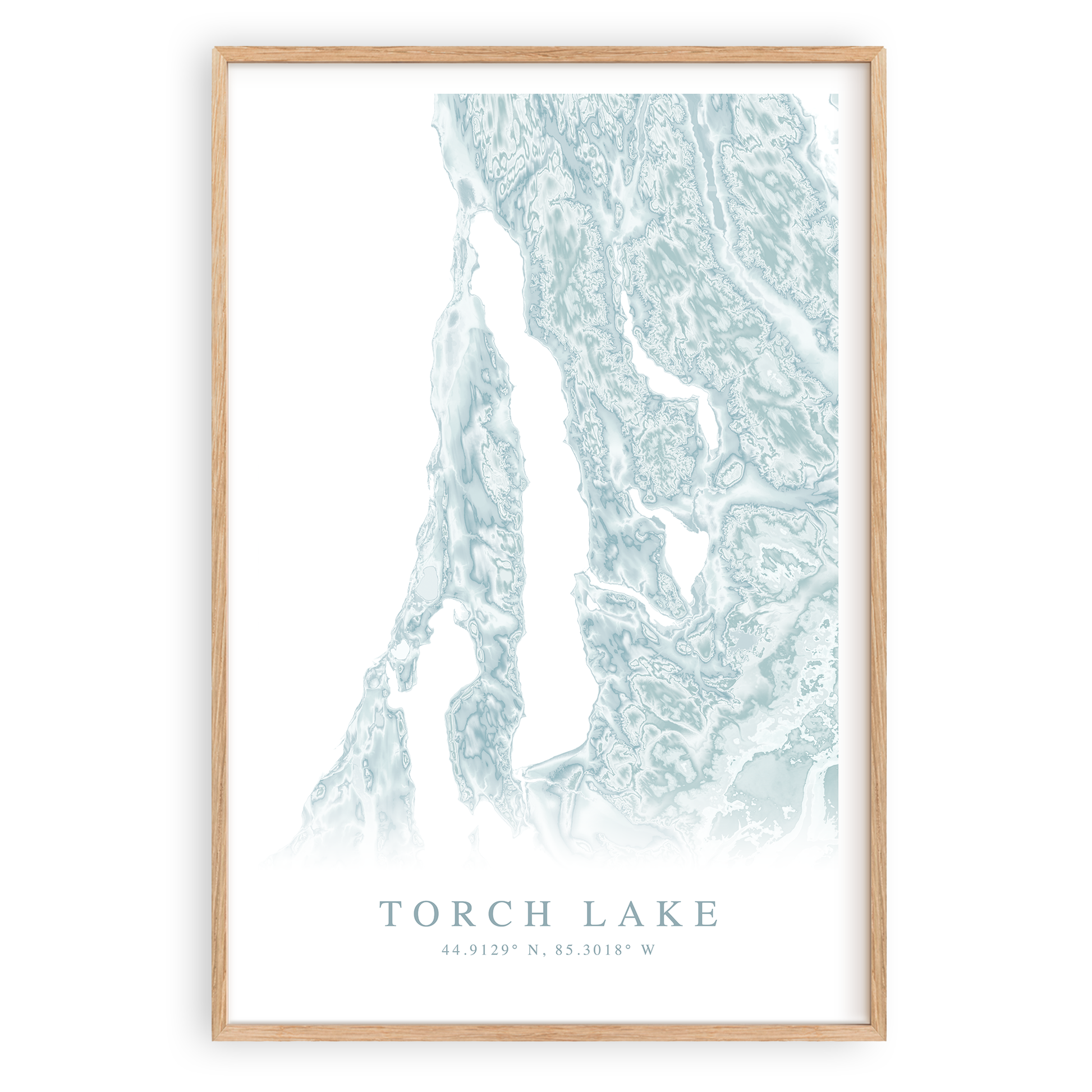 torch lake michigan map print in wood frame