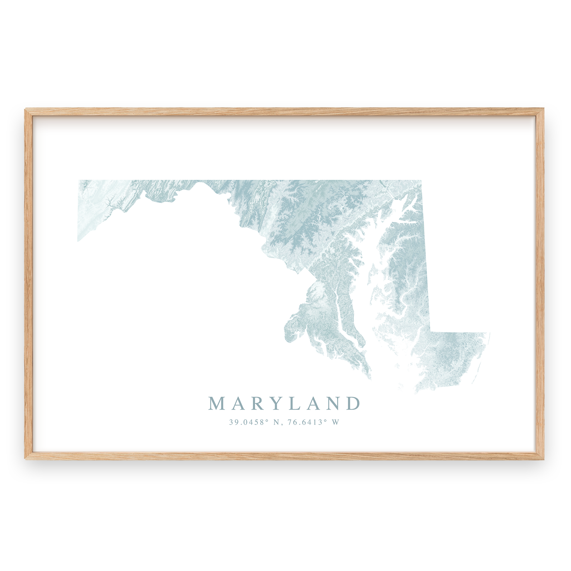 maryland map print in wood frame