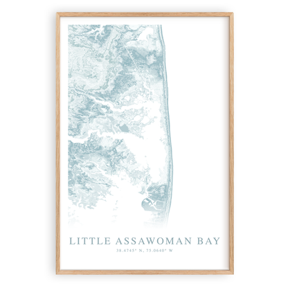 little assawoman bay delaware map print in wood frame