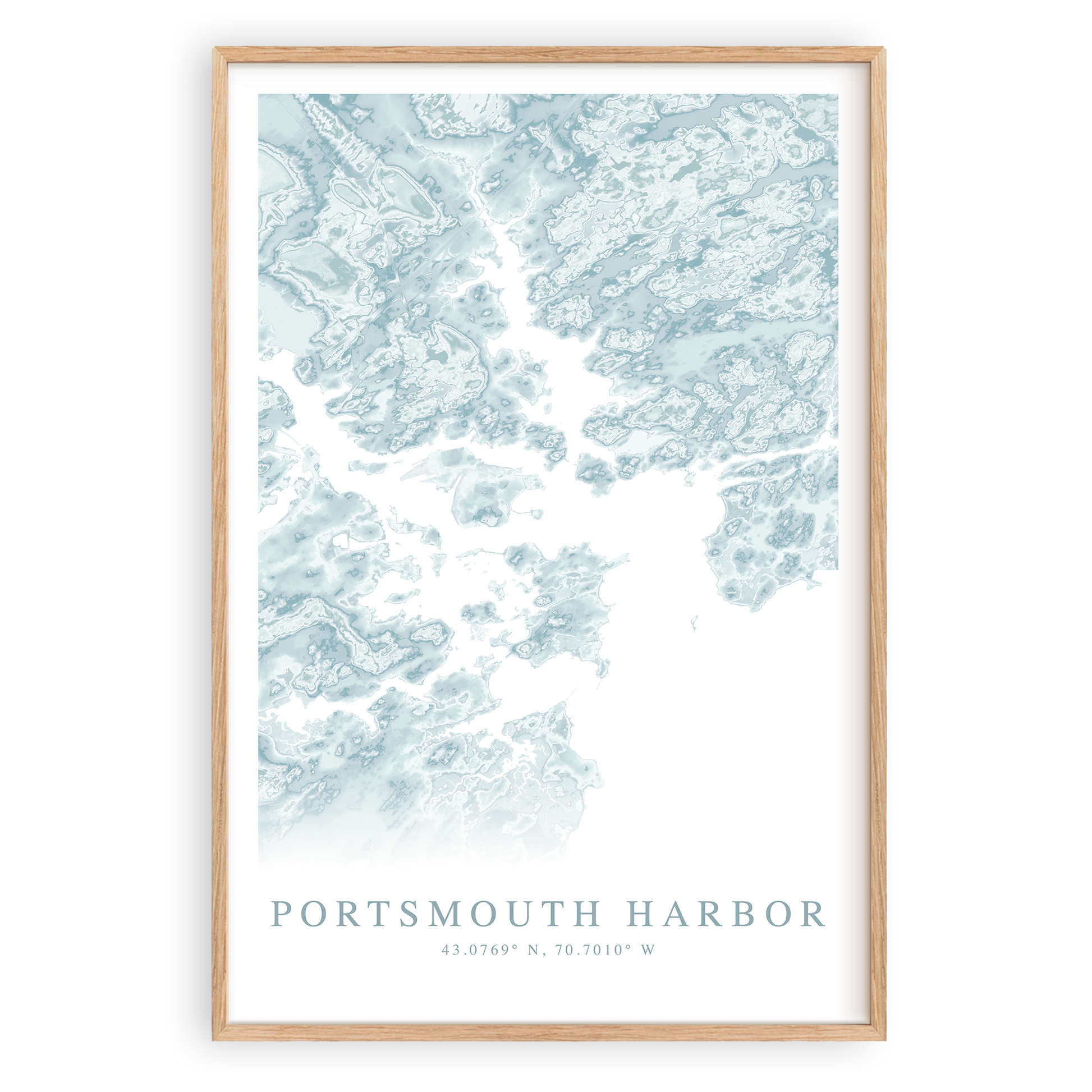 portsmouth harbor new hampshire map print in wood frame