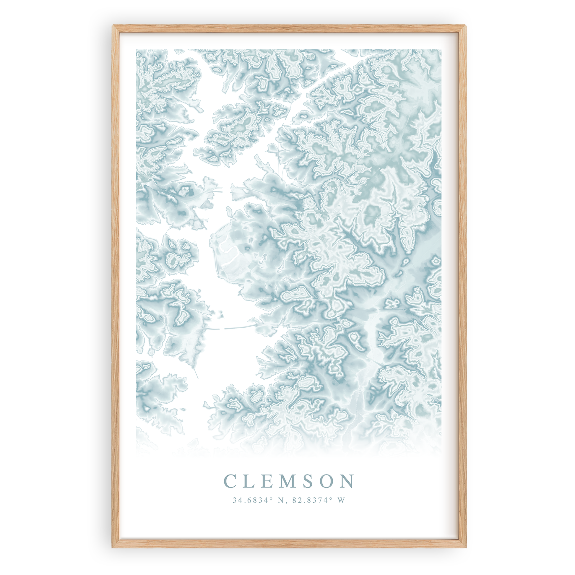 clemson south carolina map print in wood frame