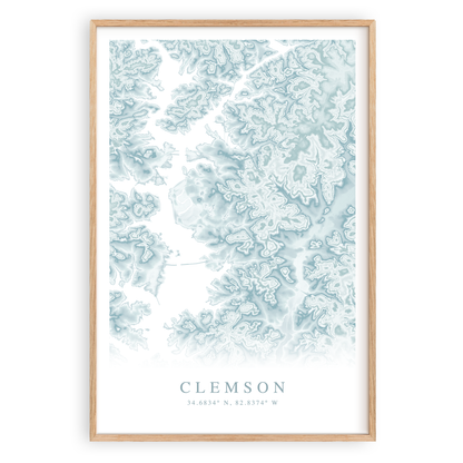 clemson south carolina map print in wood frame