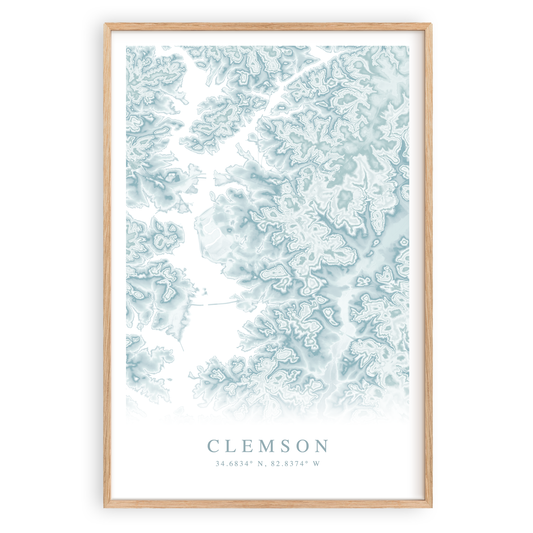 clemson south carolina map print in wood frame