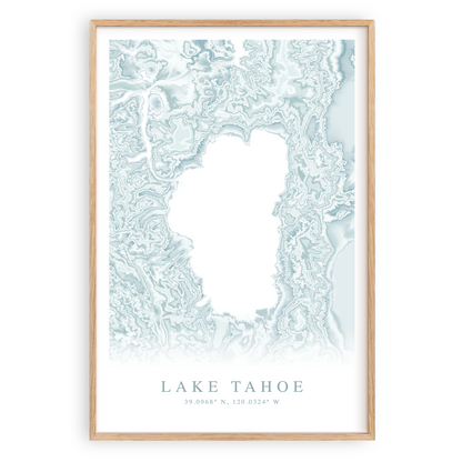 lake tahoe map print in wood frame