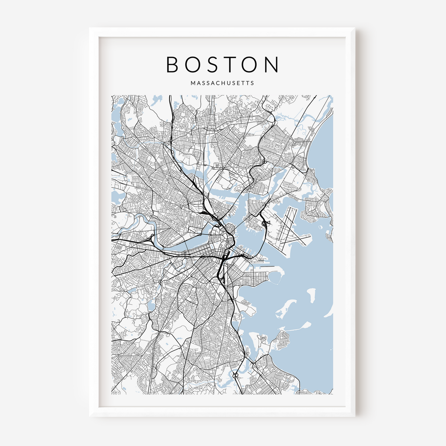 boston map in white frame