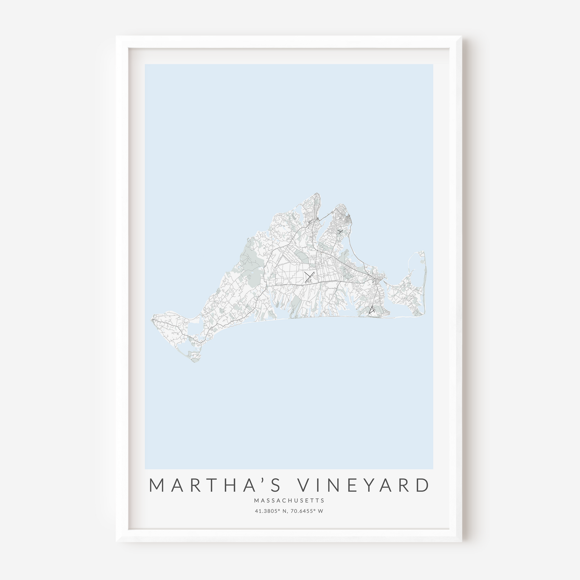 martha's vineyard map print white frame